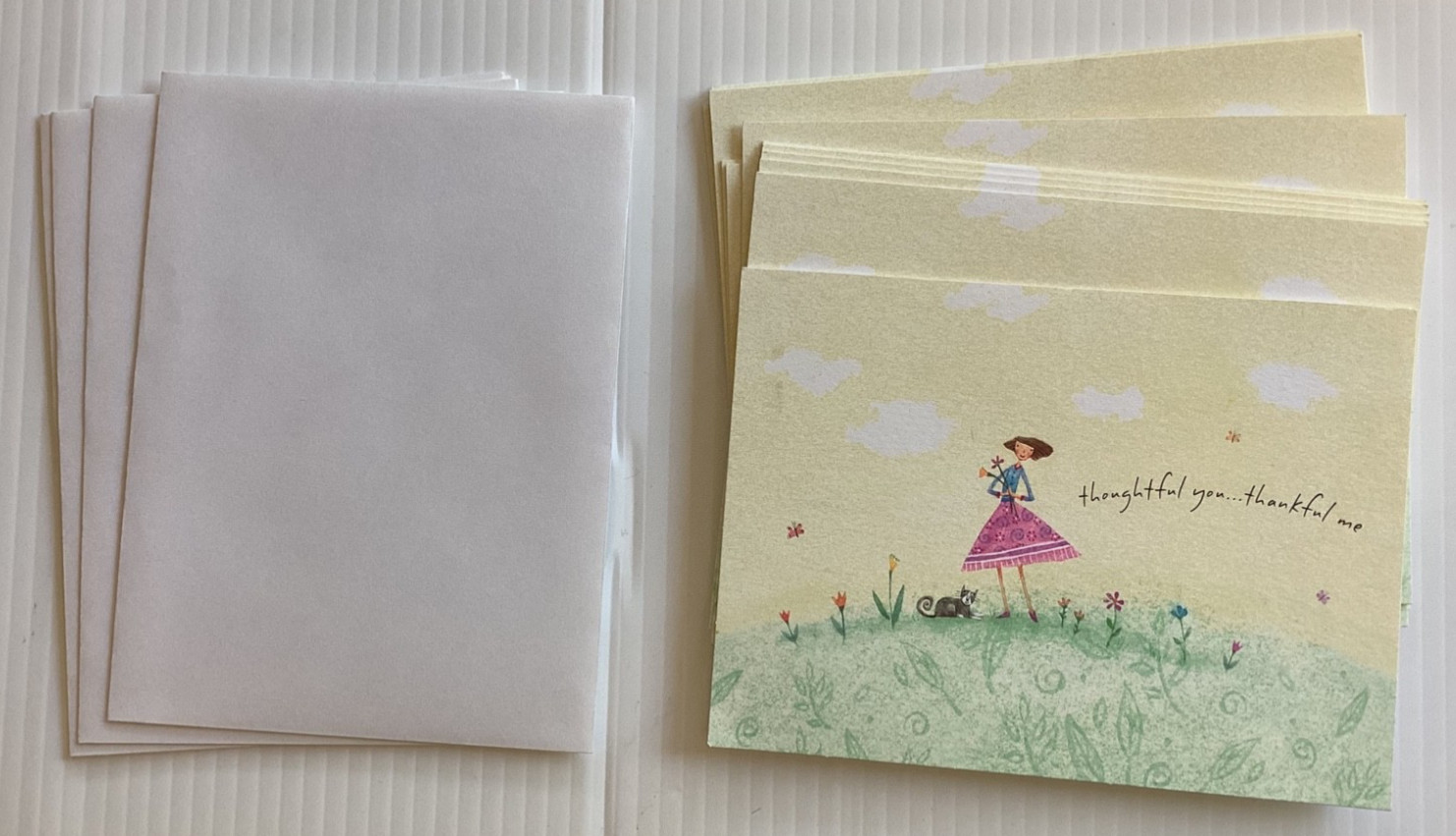 Hallmark THANK YOU CARDS 14 Blank Note PINK GREEN Girl Flowers Cat +5 Envelopes