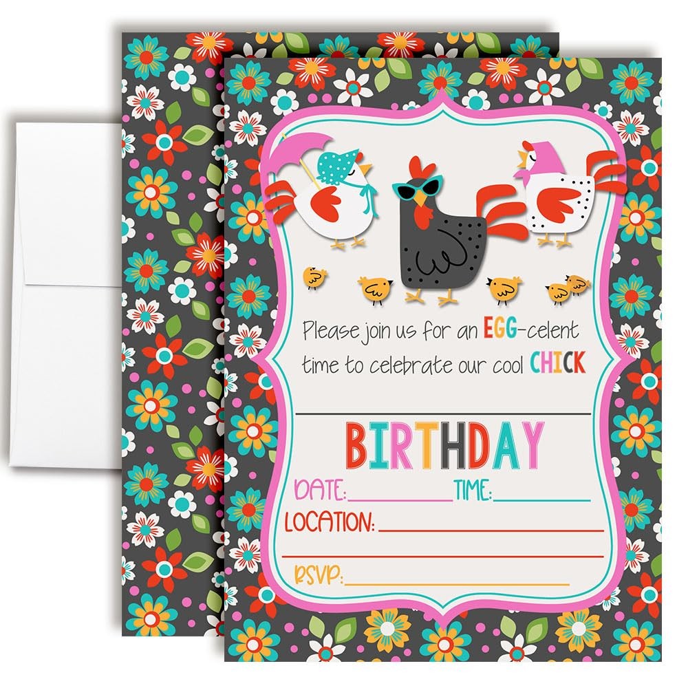 20 PCS 5×7 Inch Cool Chick Chicken Theme Birthday Party Invitations Envelopes