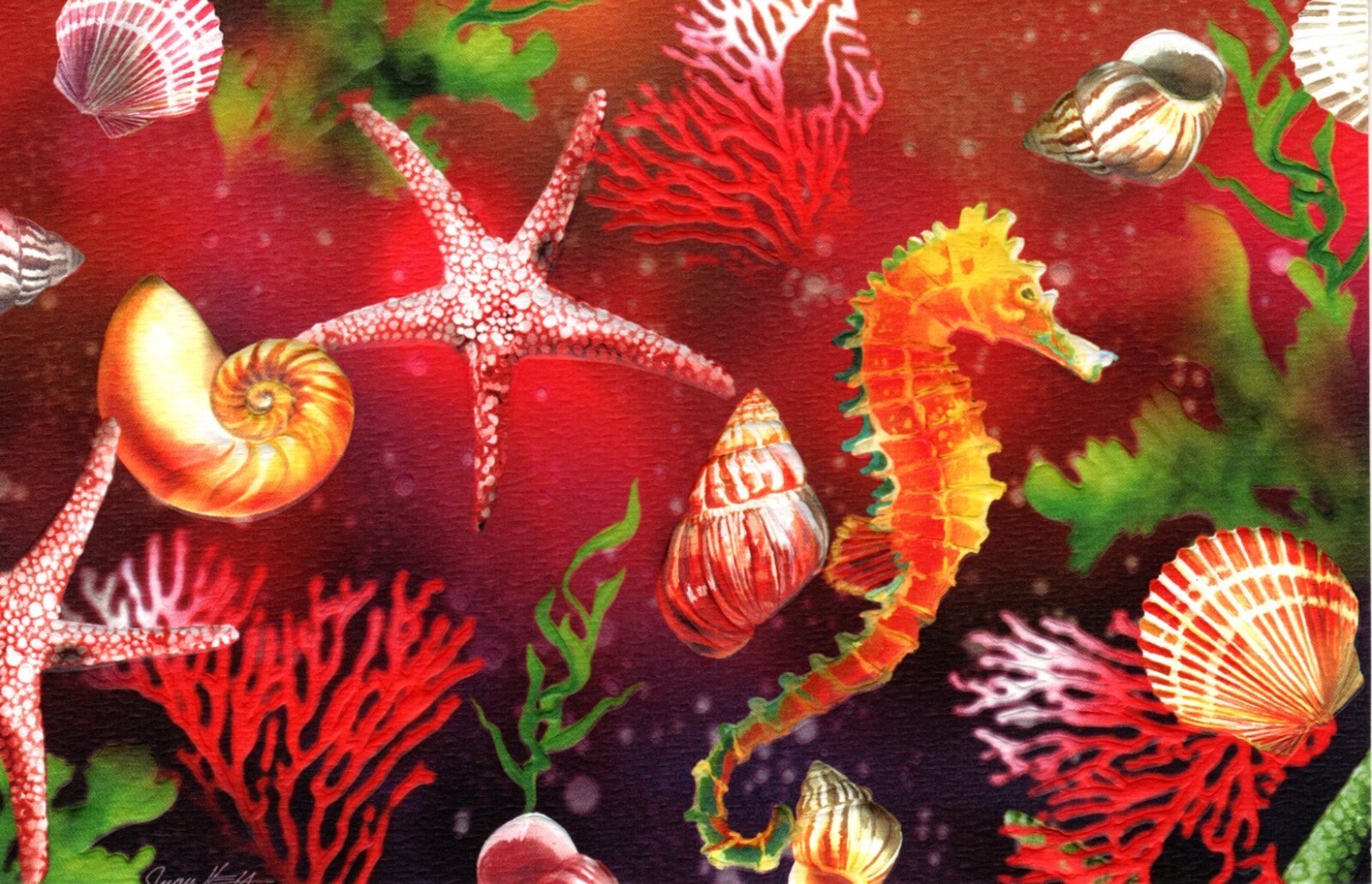 Merry Christmas Seahorse Shell Coral Reef Starfish Greeting Cards – Set of 3