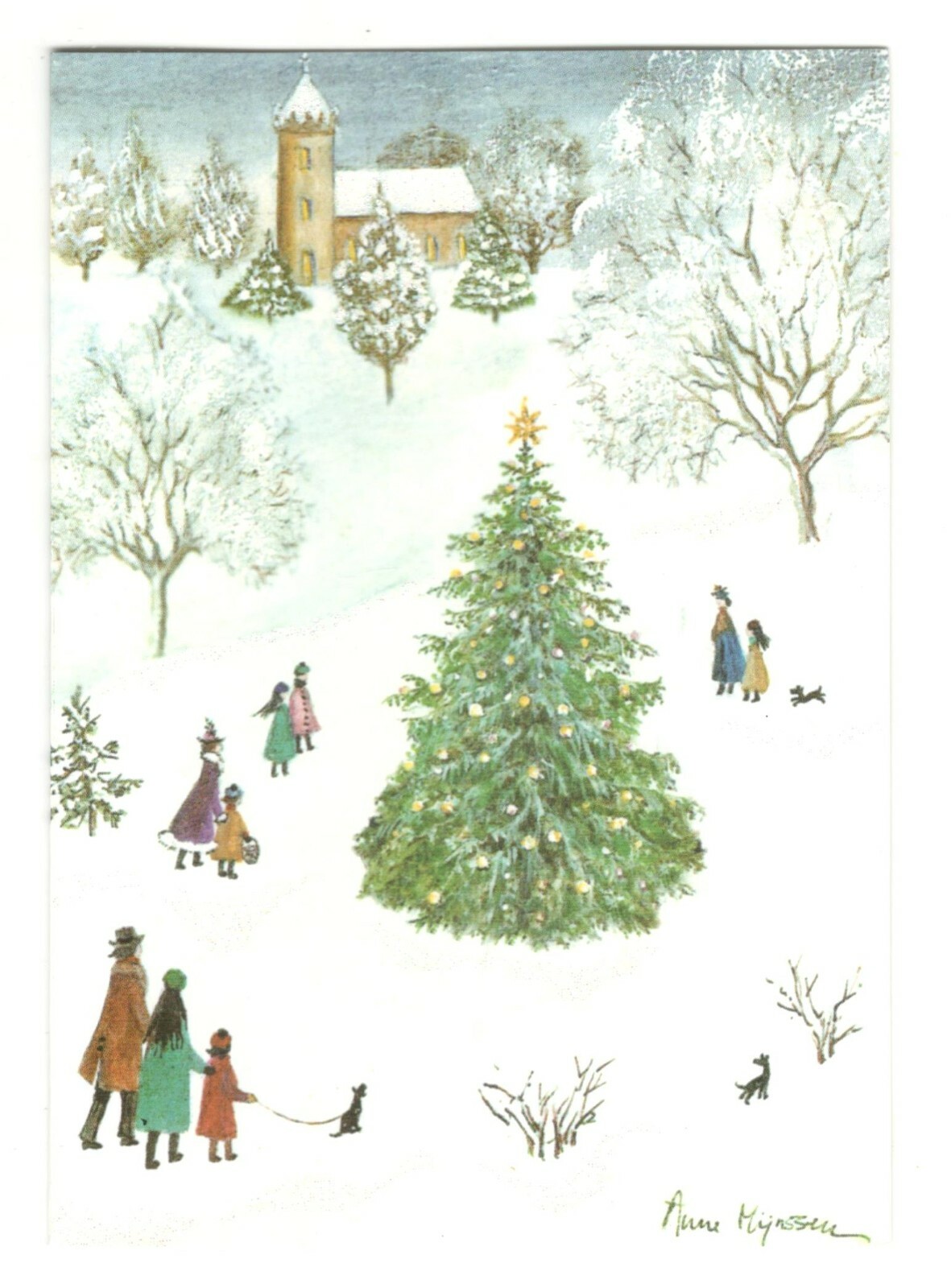 CHRISTMAS TREE PARK SCENE Pine Cone Christmas Greeting Card w/ Envelope MG68