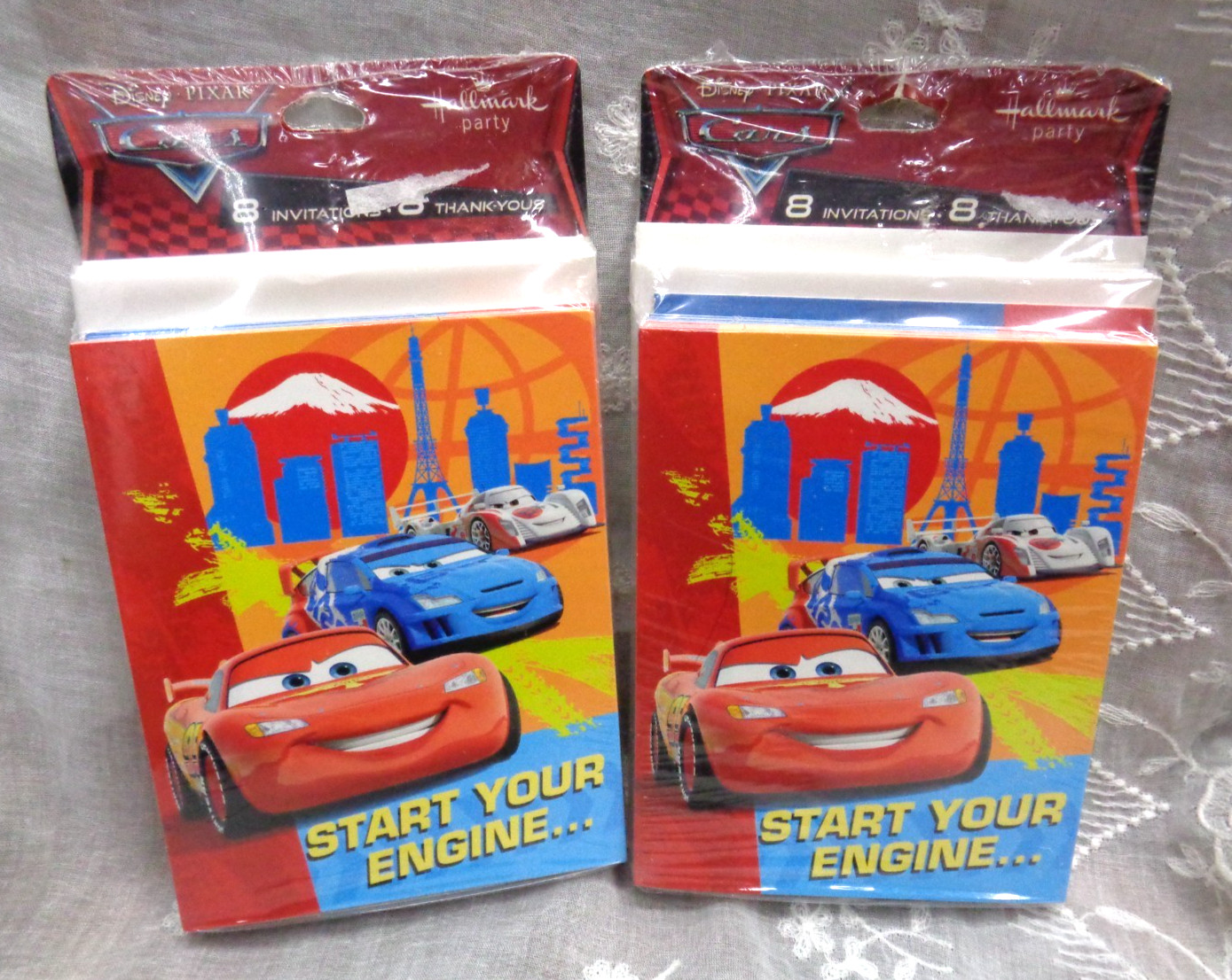 HALLMARK Disney Pixar CARS ~ 2 pkg x 8 = 16 Birthday Invitations Thank You Cards