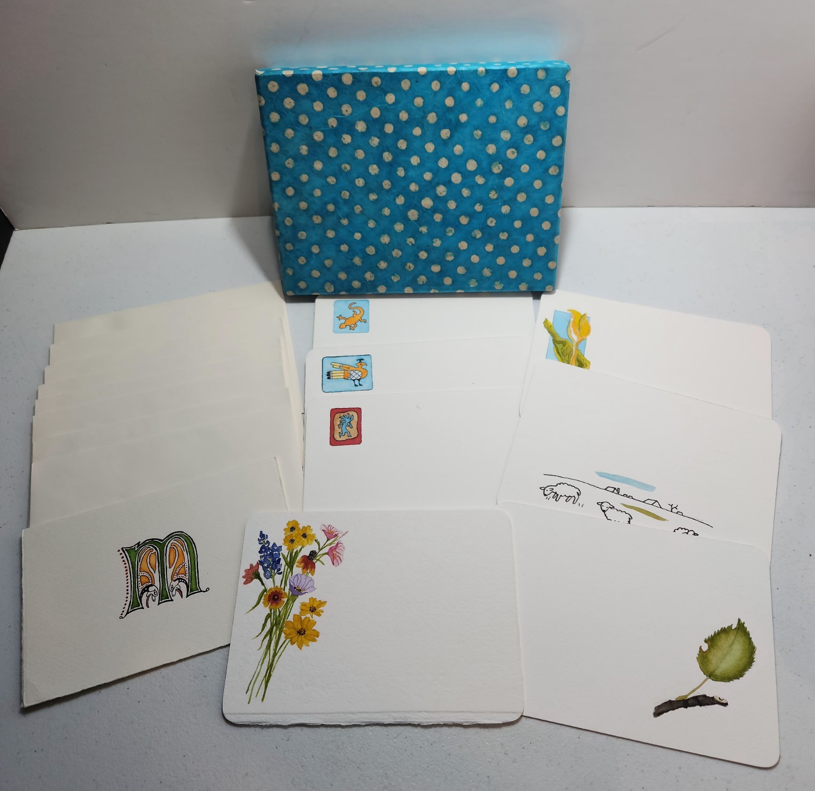 Polka Dot Blue Box with Greeting Cards/Envelopes