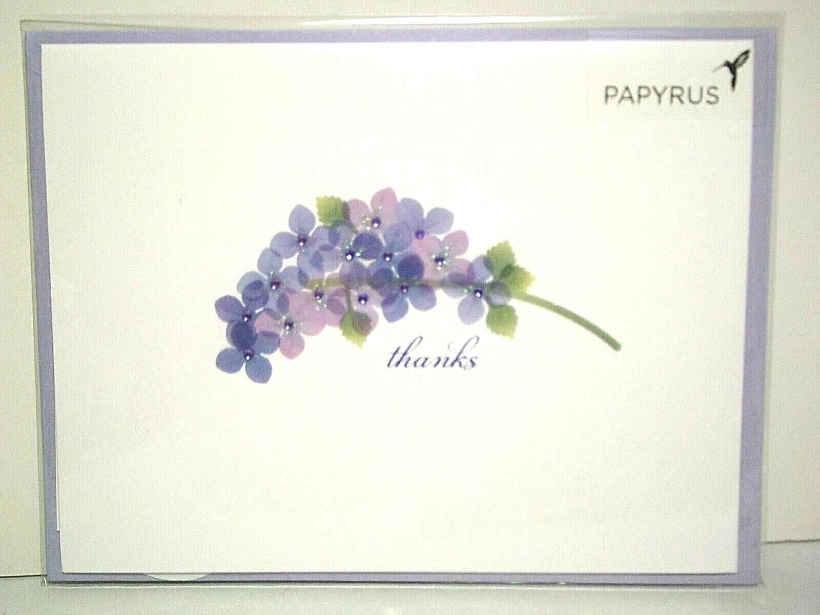 Papyrus Thank You Card Purple Flowers & Blank Cherry Blossoms Embroidered