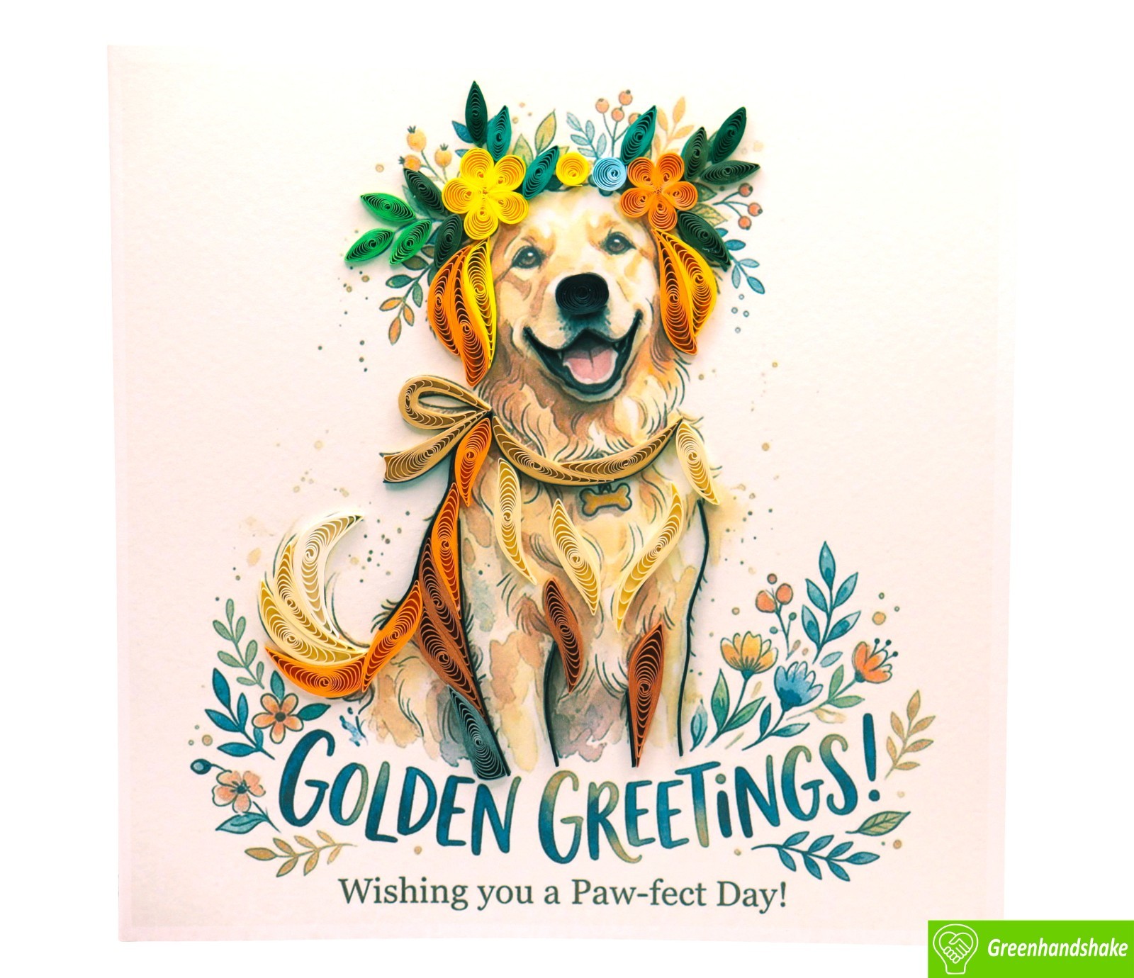 Love is a Golden Retrieve Quilling Greeting Card – Unique Dedicated Handmade Art