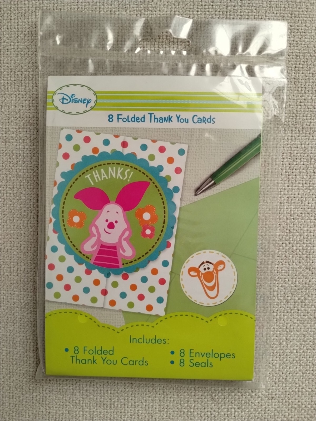 Disney 8 Folded Thank You Cards Piglet Set