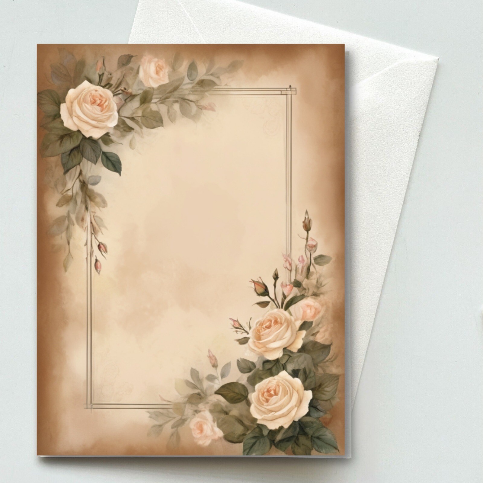 Roses #5 Greeting Card & Envelope – Watercolor Illustration – Blank A2