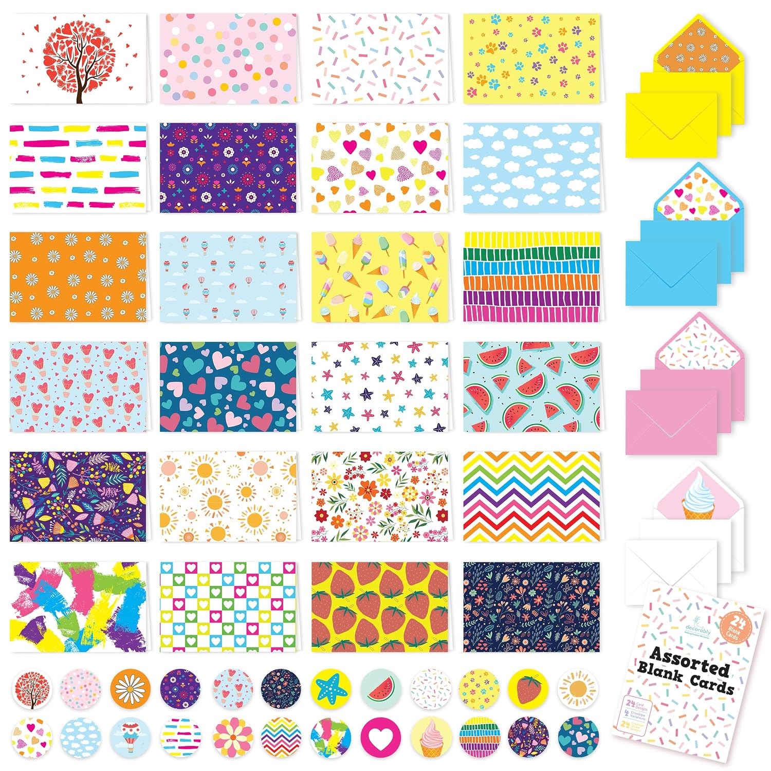 Blank Greeting Card Set 24 Assorted 6x4in Cards with Stickers and Envelopes