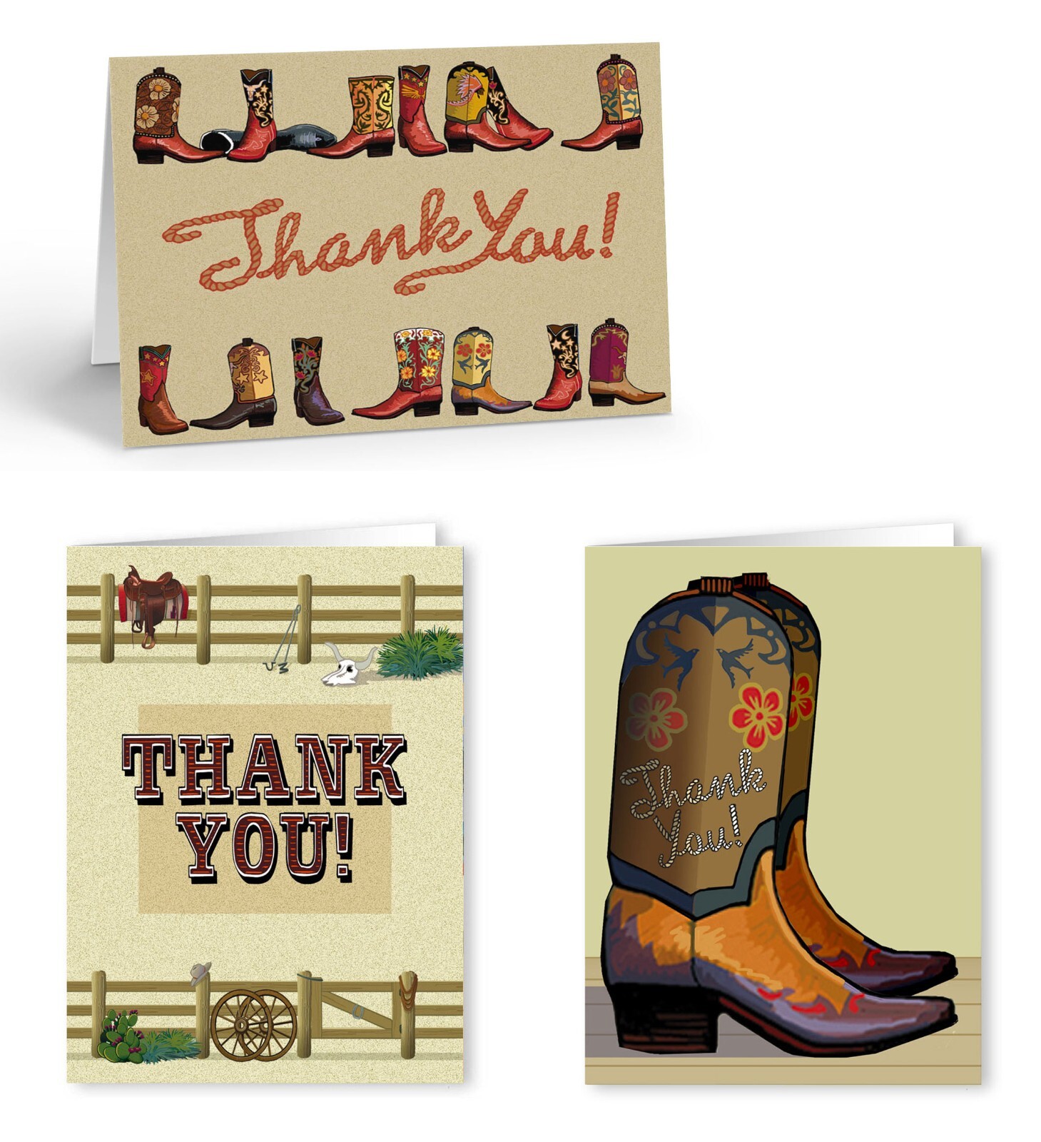 Assorted Western Thank You Note Cards | Cowboy Boot, Ranch Theme, Southwest