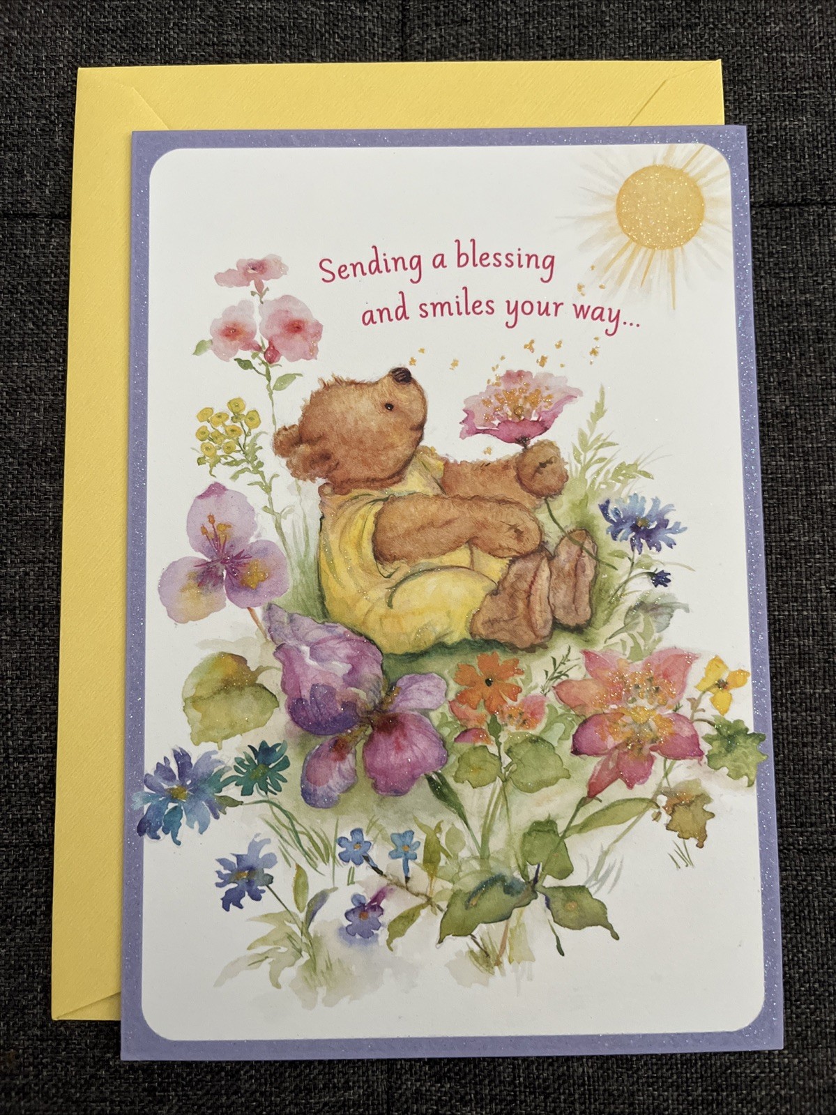 Hallmark Greeting Card Teddy Bear In Flower Garden Mary Hamilton Happy Birthday