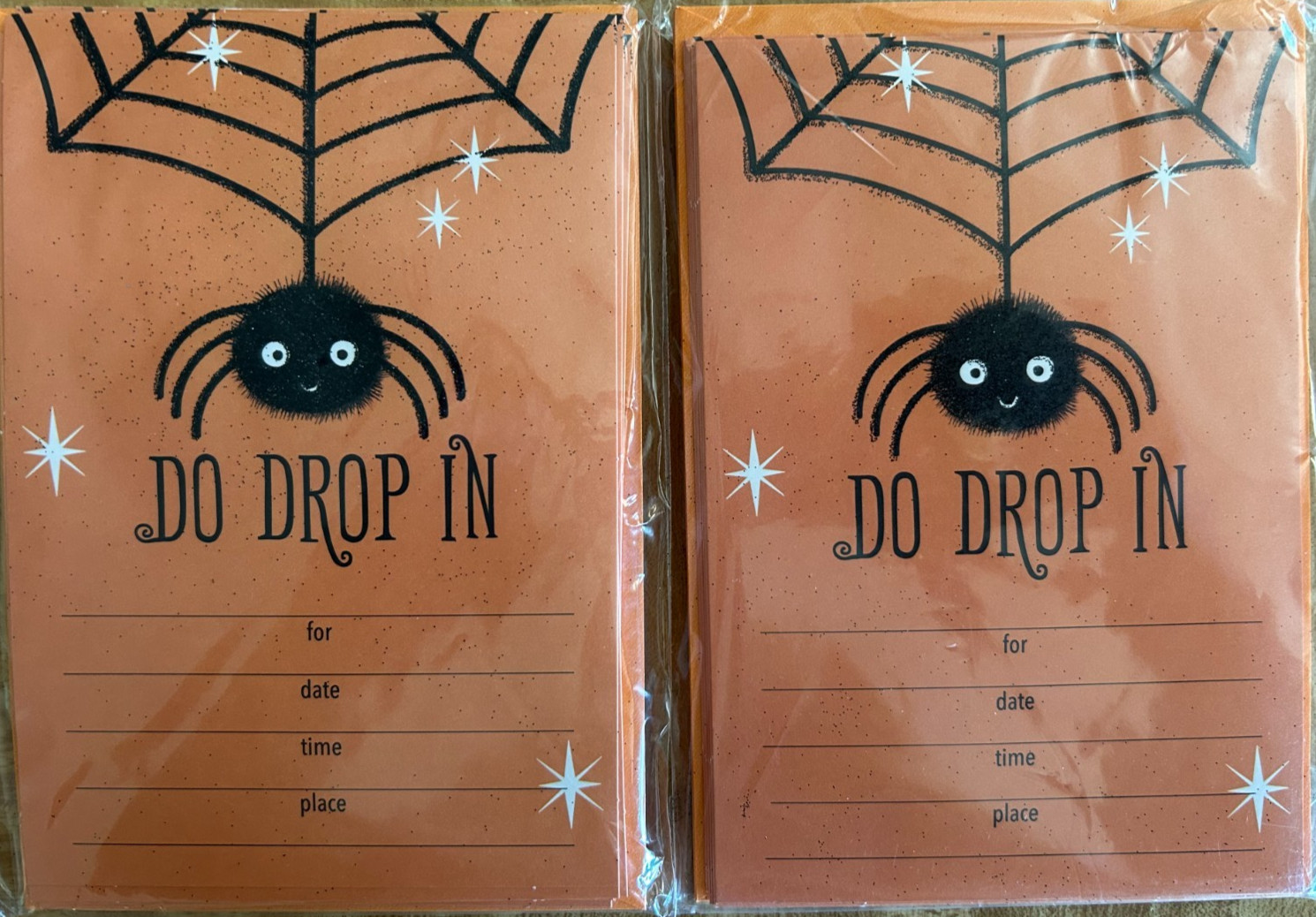 2 Pkgs Hallmark Halloween Party Invitations NEW 20, Glitter Spiders, Do Drop In