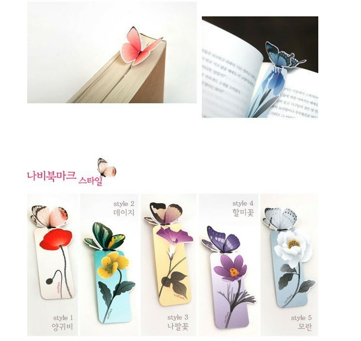 Set of 2 Butterfly 3D Design Flowers Bookmark Reading Readers Gift US Shipping