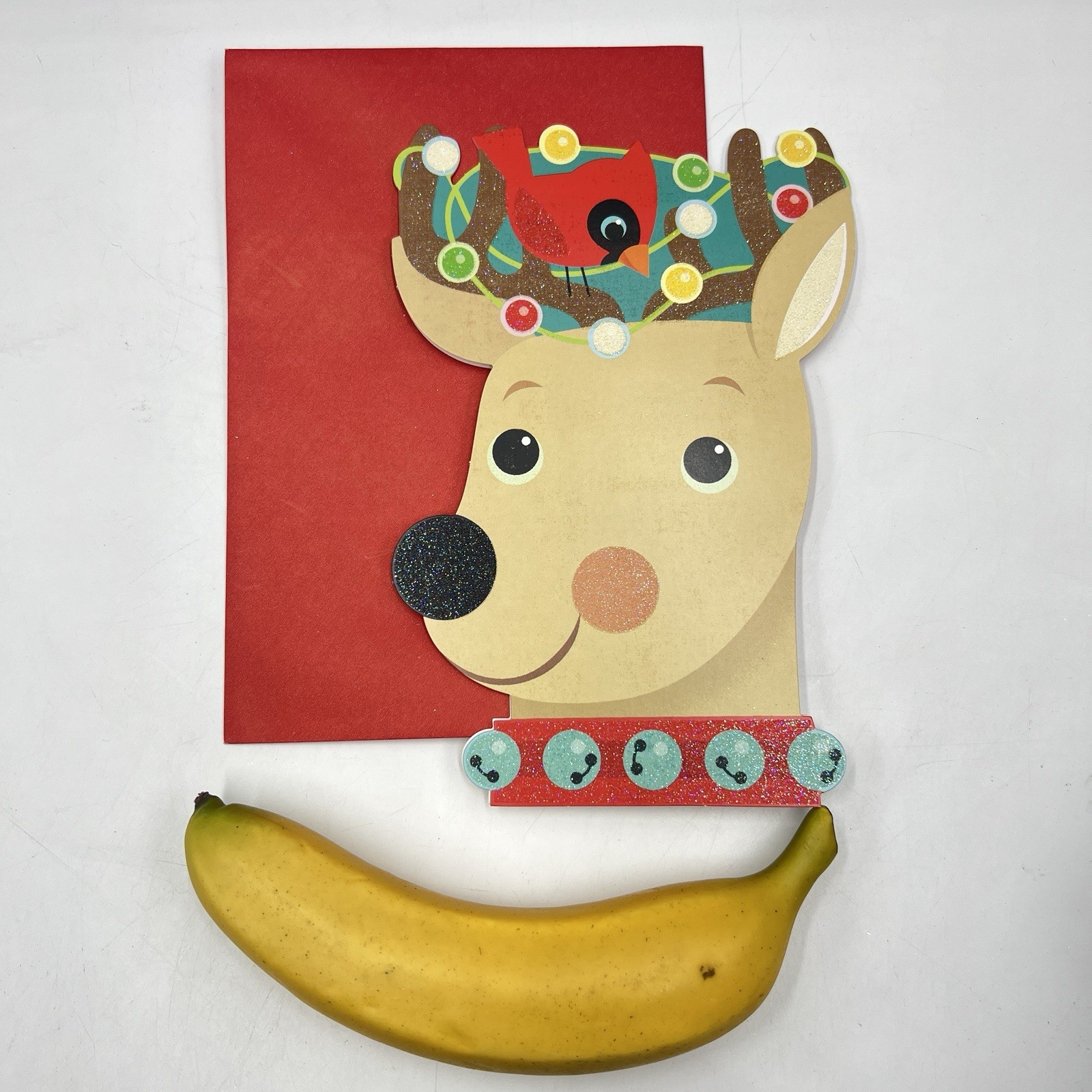 Hallmark Christmas Card Nephew Reindeer Cardinal Lights Glitter Fun Holiday