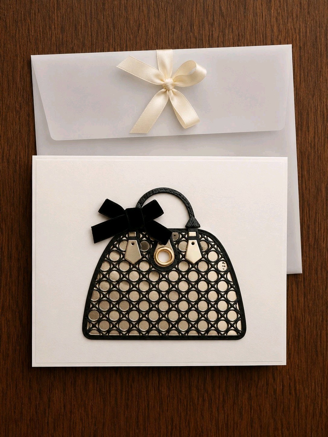 Geometric Folded Greeting Card, White/Black/Beige, Includes Envelope.