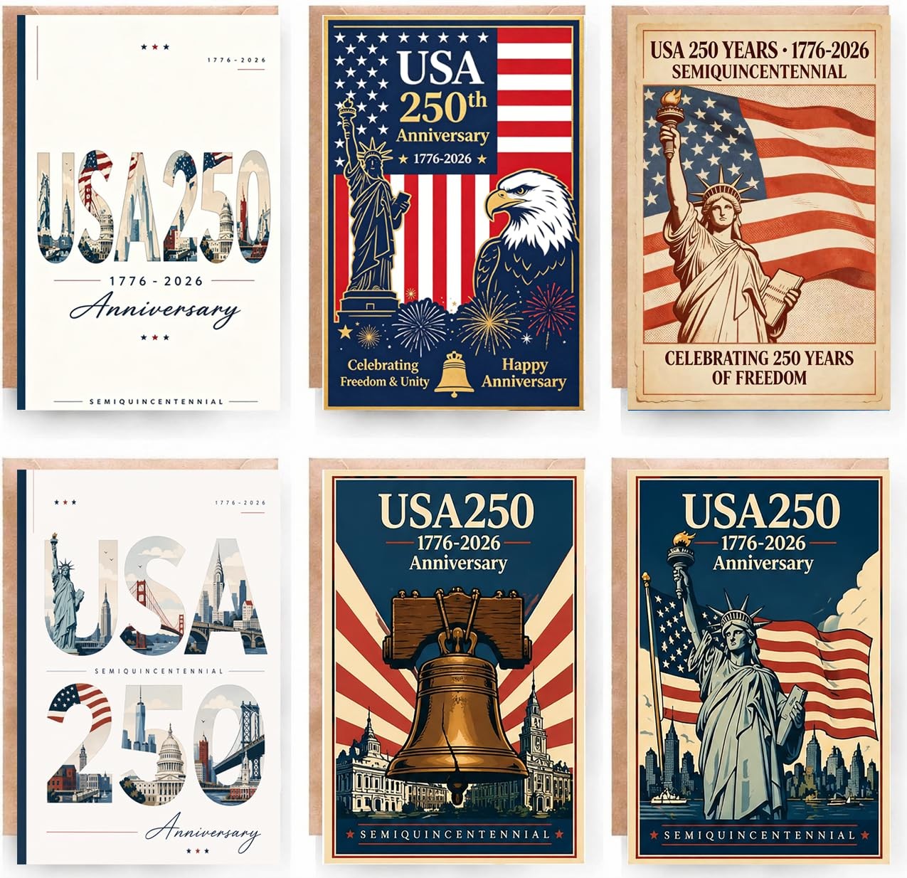 6 PCS 250th Anniversary Greeting Cards 4th of July Greeting Cards 250 anniver…
