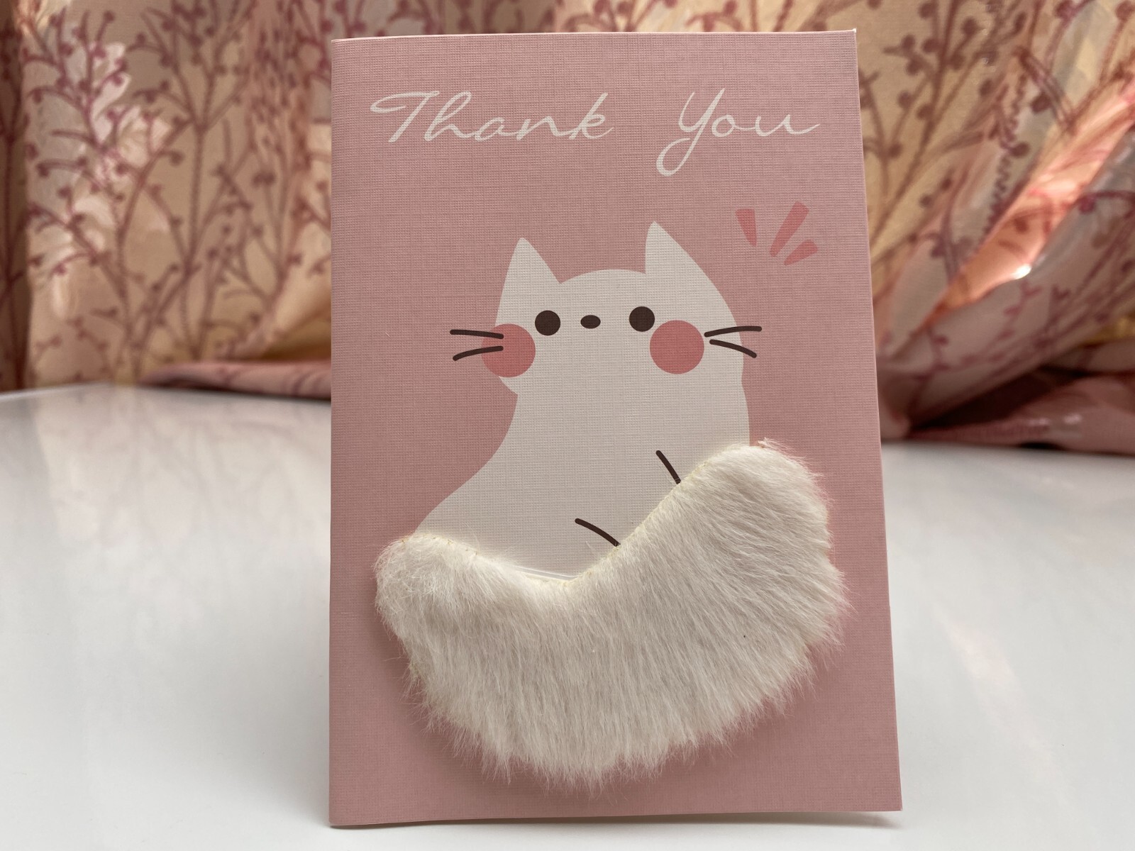 C12-Very Cute Best Wishes Greeting Card for Cat Lovers (Fluffy Tail White Cat)