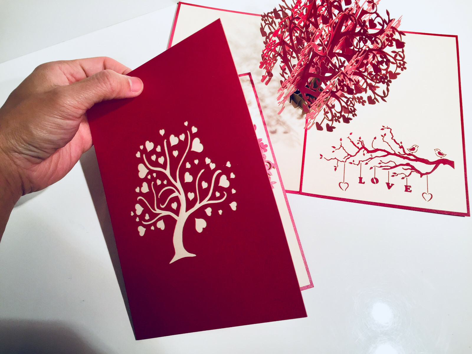 RED Tree of LOVE Hearts Greeting Origami Card Happy Valentine’s Day Sweetheart