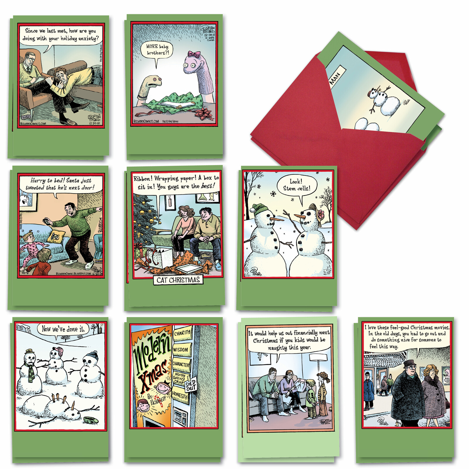 Christmas Cards-Cheers and Cherries: Funny Mixed Set of 12 Cards w/ Envelopes