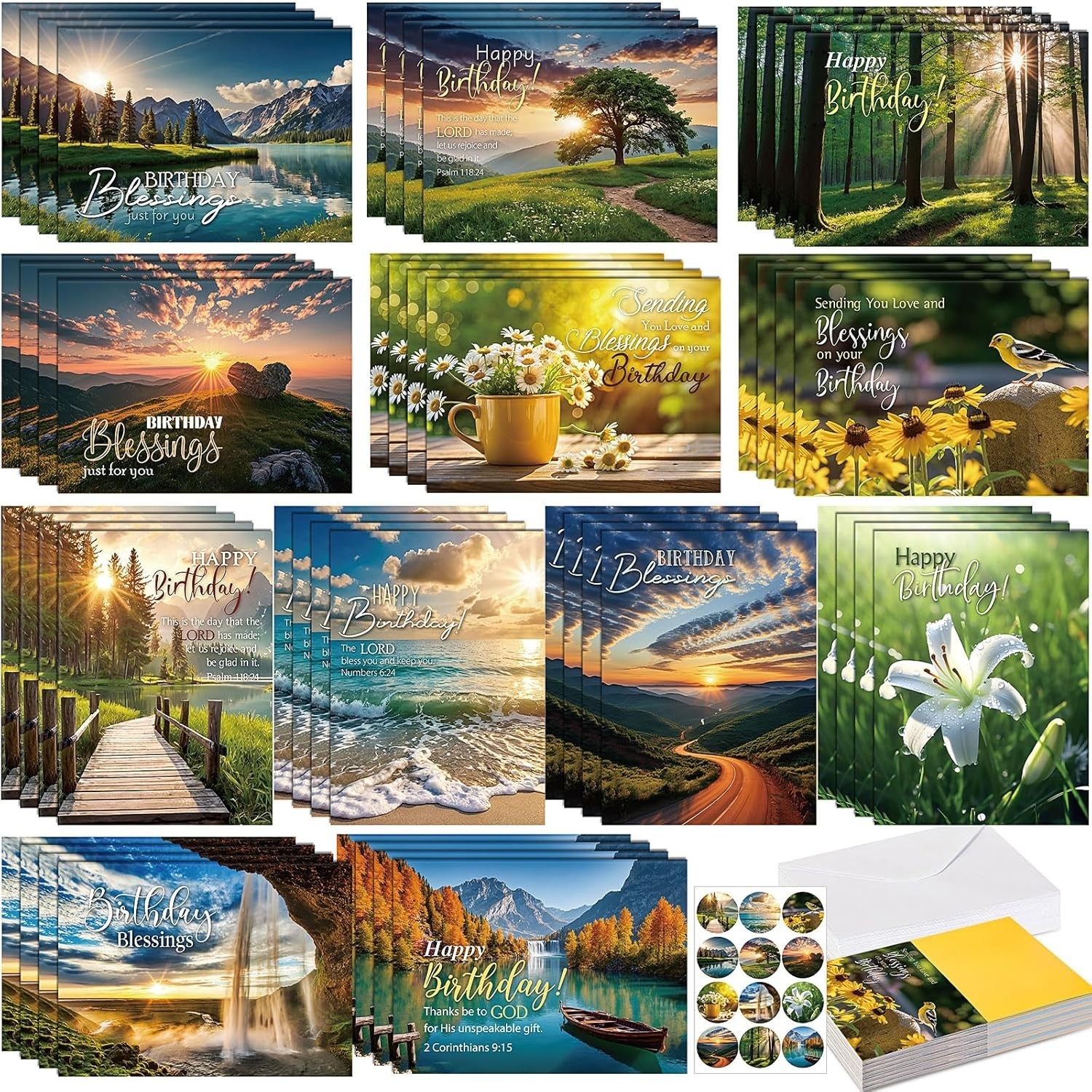 48 Pack Religious Christian Birthday Cards Bulk Scripture Assorted Bible Verse