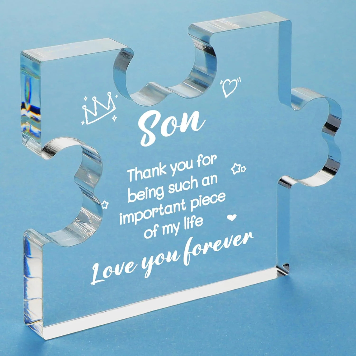 Fathers Day Gifts for Son from Mom, Acrylic Puzzle Plaque, 3.35 x 2.76 Inch Desk