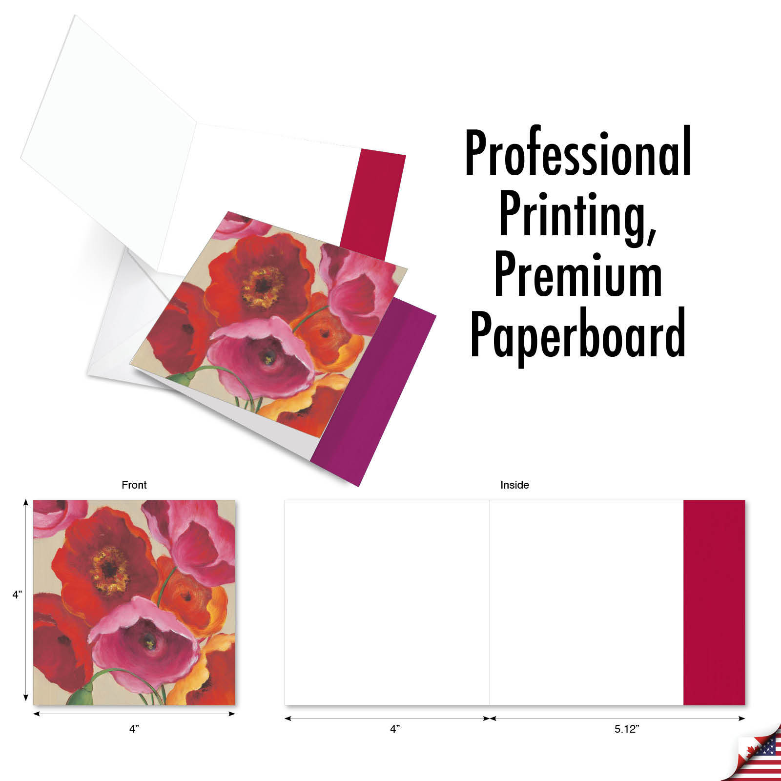 12 Assorted Blank Note Cards (4 Designs, 3 Ea) – Painted Poppies MQ4548OCB-B3x4
