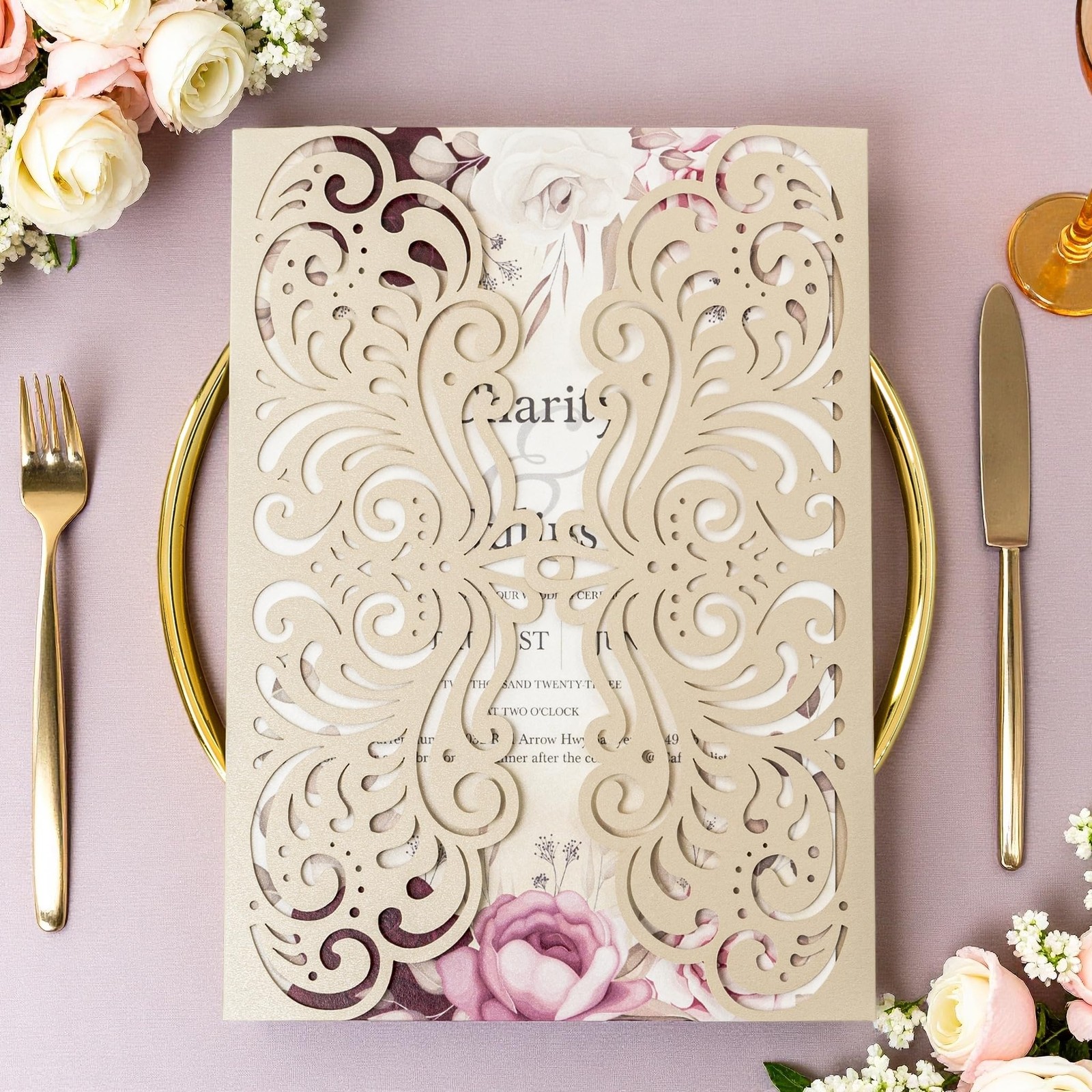 Laser Cut Wedding Invitations Pocket Fits 5×7 Inch Bridal Shower 20 PCS