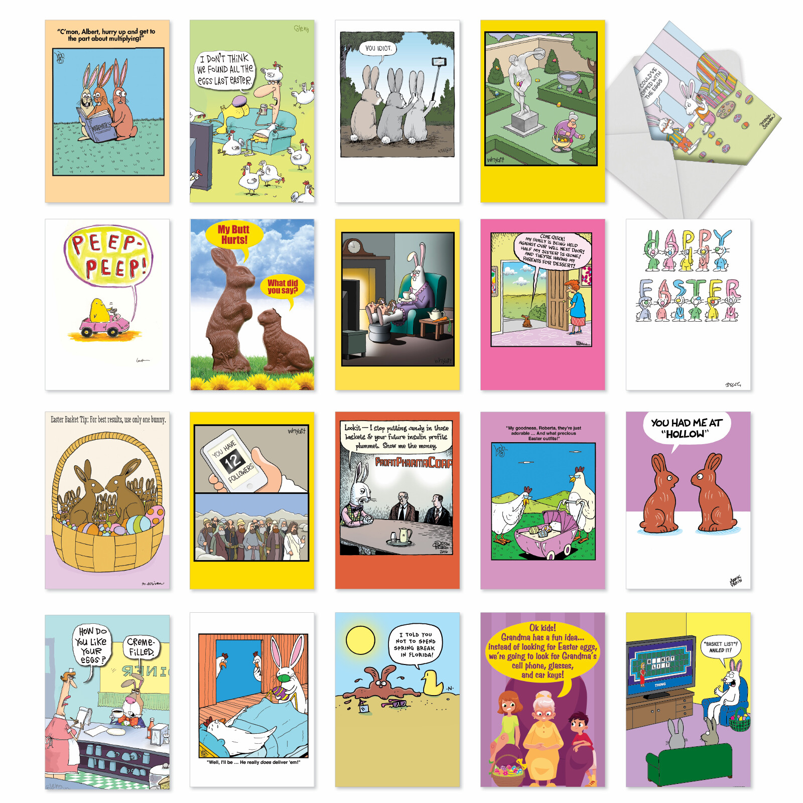 Easter Cards-Eastertime Fun: Funny Assorted Set Of 20 Cards w/ Envelopes
