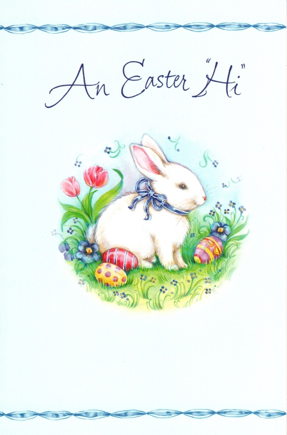 Happy Easter Hi Spring Hello Easter Bunny Colored Eggs American Greeting Card