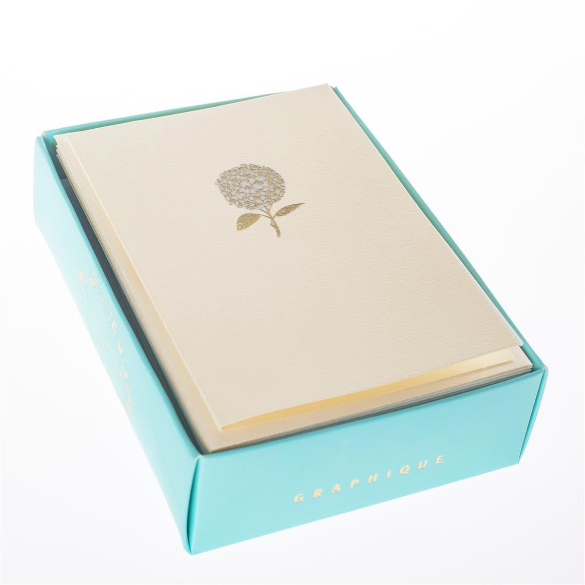Stylish Blank Greeting Cards Set Of 10 Floral Hydrangea Gold Foil Teal Box