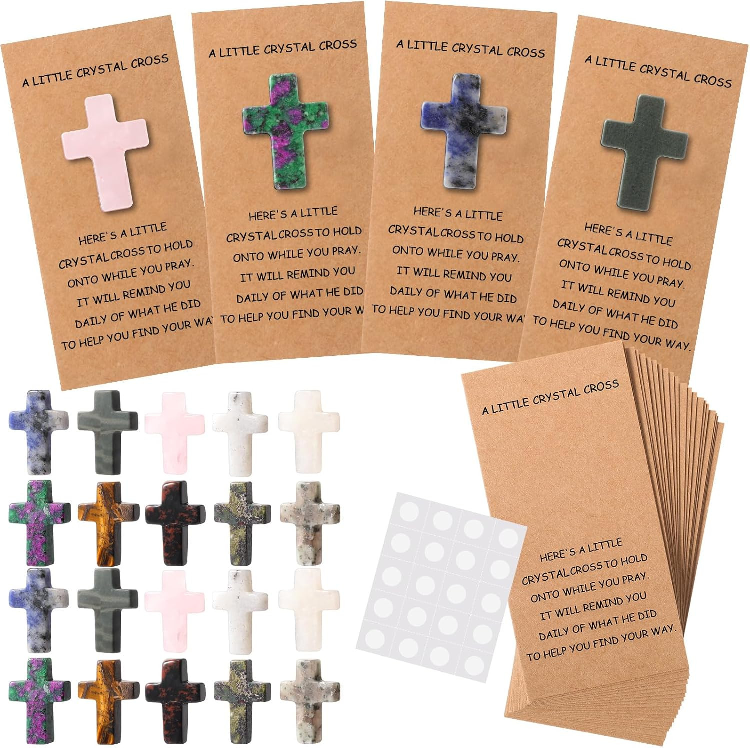 60 Pcs / 20 Sets Pocket Hug Token Bulk Hug Greeting Cards with Mini Cross Crysta