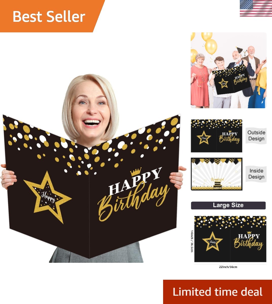 Black and Gold Jumbo Birthday Greeting Card – Ideal Party Decoration & Gift