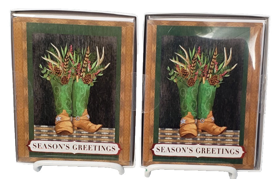 2 Packs Season’s Greetings Christmas Cards Leanin’ Tree 24 Total Cowboy Boots
