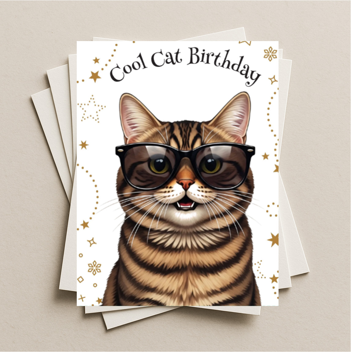 Birthday card brown tabby cat blank greeting card, note or gift card, kitten