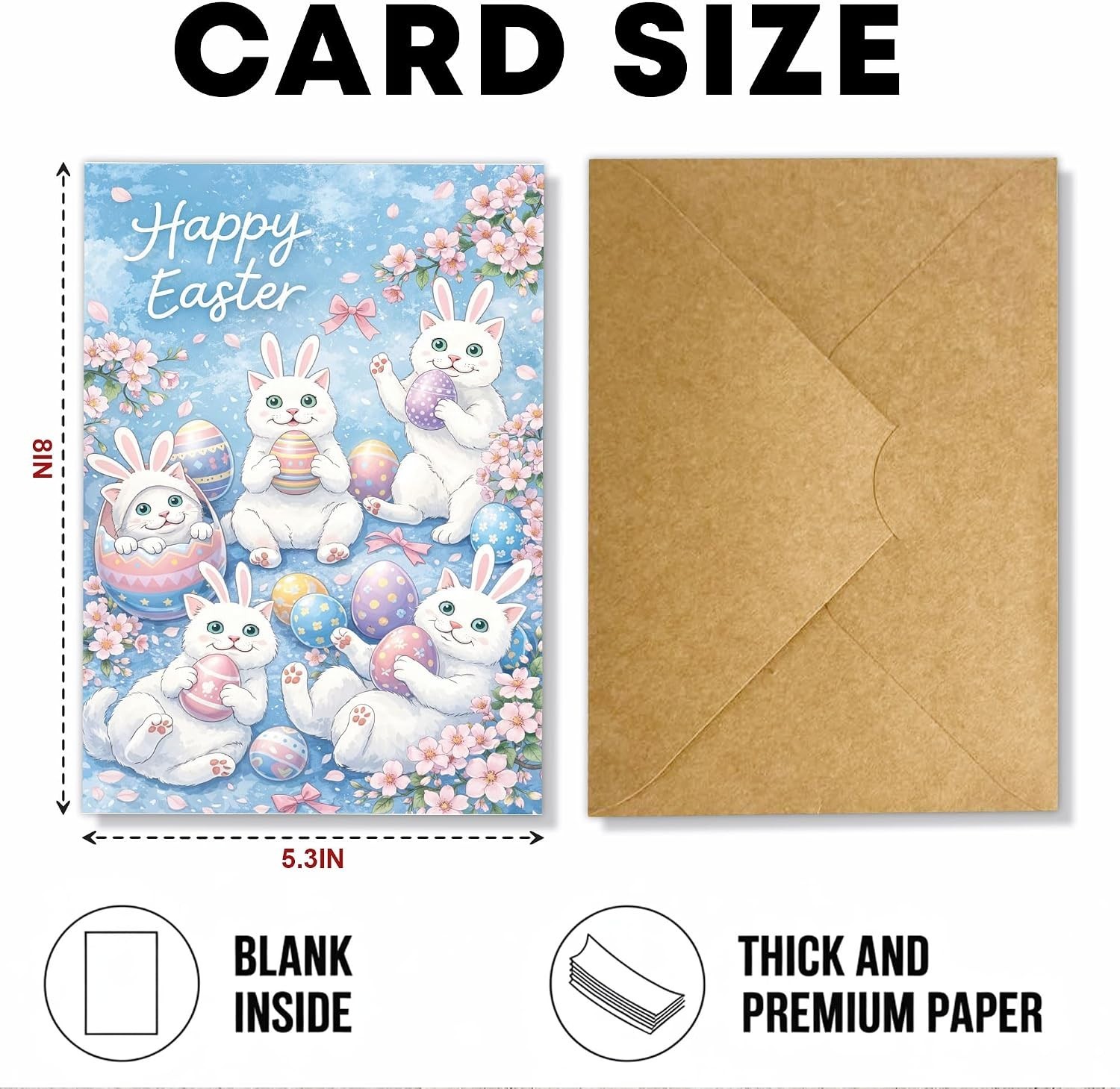 Happy Easter Bunnies Card Cute Bunnies with Easter Eggs in Spring Garden Colorfu