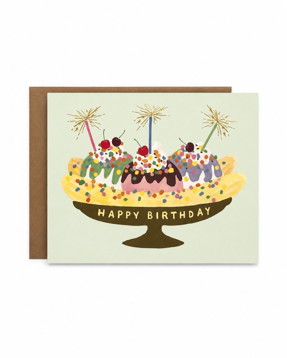 RIFLE PAPER CO Cute Banana Split Birthday Card, Folded Blank A2 Card & Envelope