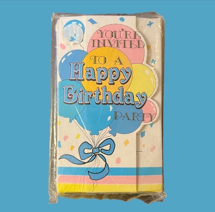 Vintage 1980s Happy Birthday Party Invitations Set of 9 Die Cut Balloon Retro