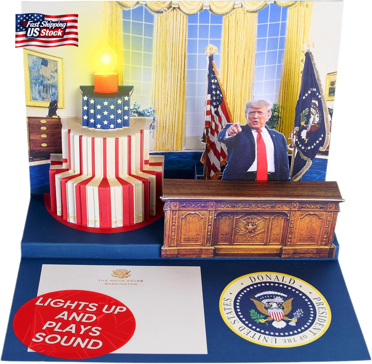 Donald Trump Pop up Birthday Card with Real Voice, Lights & Music – Plays “Hail