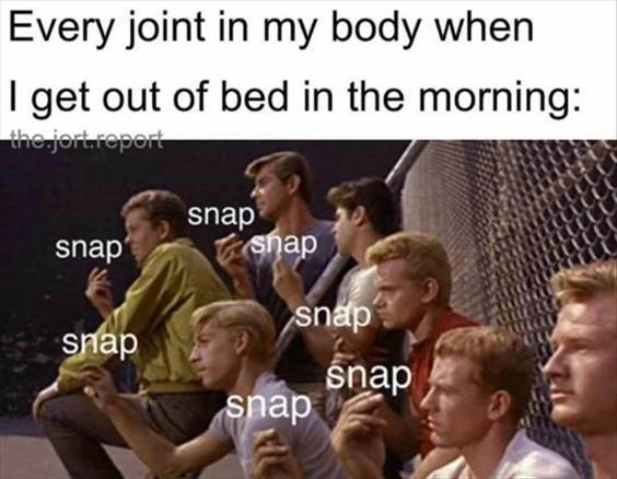 Top 55 Hilarious Funny Memes Of All Time - Top Funny Meme “Every joint in my body when I get out of bed in the morning:”